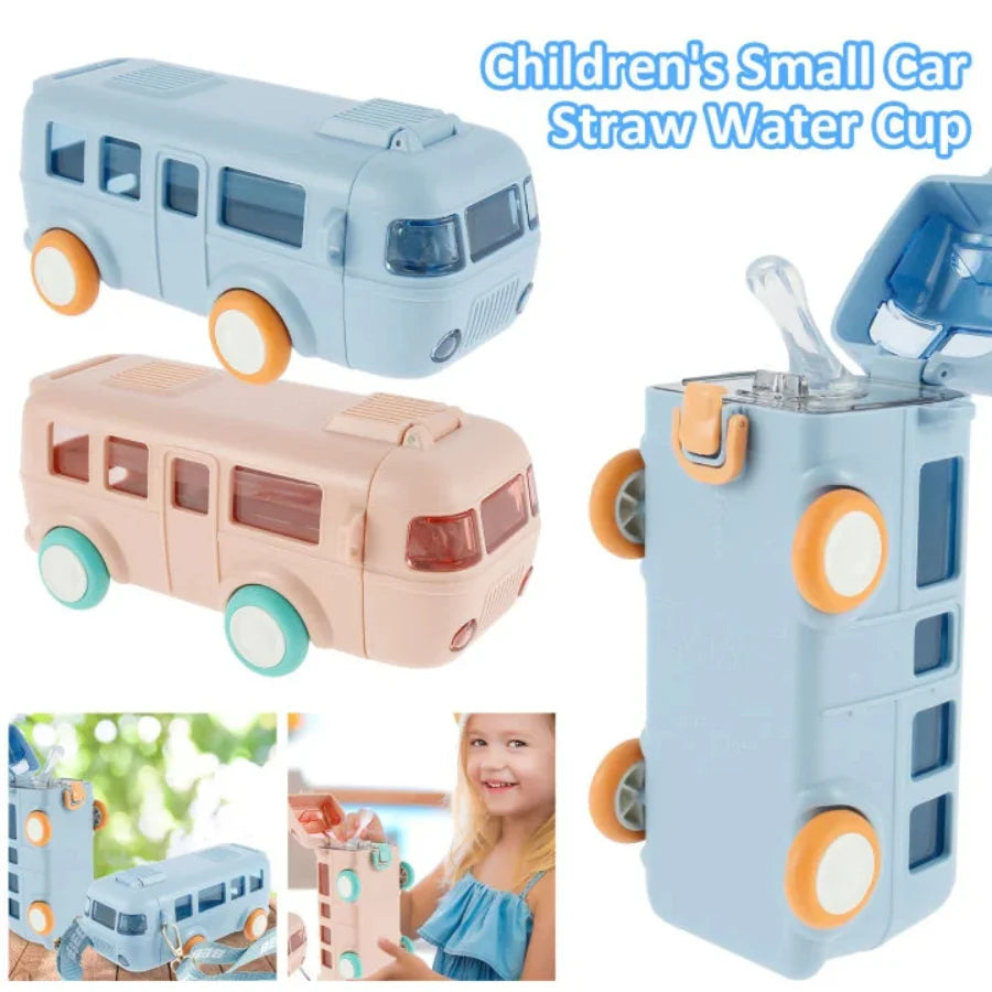 Bus Shape School Water Bottle | 500ml | With Strap | Cute & Leak-Proof | Random Color