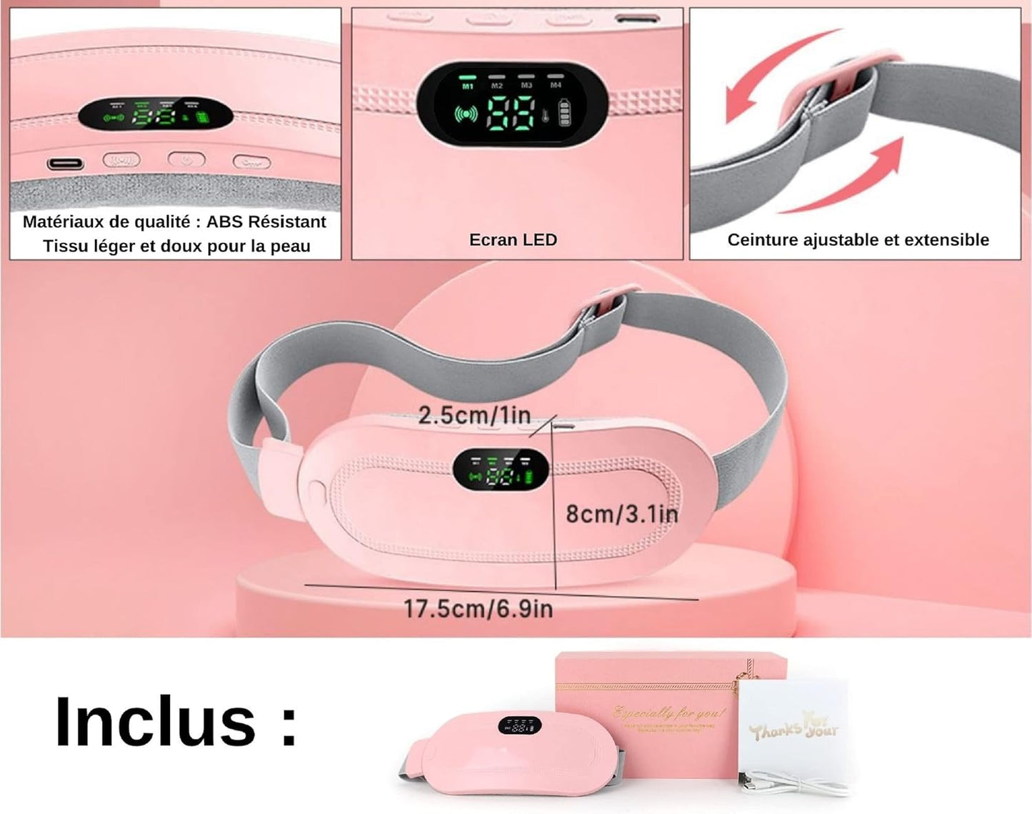 Digital Period Heating Pad & Vibrating Belt | 3 Heat Levels, 4 Massage Modes | Fast Relief for Menstrual Cramps