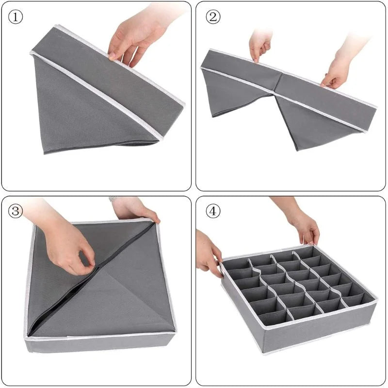 Storage Organizer with Lid | Foldable Drawer Divider | 24 Cells | Non-Woven Fabric | Random Colors