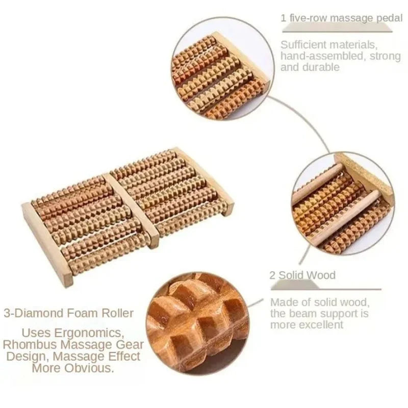 Wooden Foot Roller Massager |  Manual Reflexology Therapy Tool for Pain Relief, Stress Relaxation & Foot Care