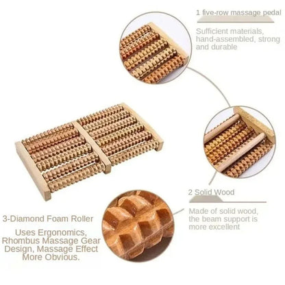 Wooden Foot Roller Massager |  Manual Reflexology Therapy Tool for Pain Relief, Stress Relaxation & Foot Care
